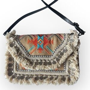 Antik Kraft embroidered bohemian Jute crossbody bag/ clutch